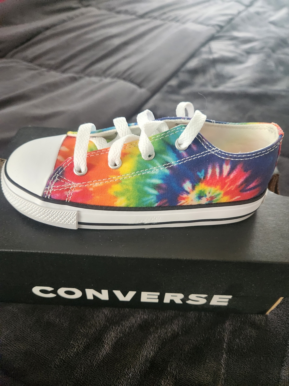 Converse Kids Low Top Sneaker in Tie-Dye Rainbow with White Laces